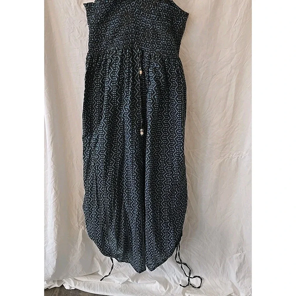 Funky People Dress Sz M Boho Hippie Festival Smock Bodice Wood Beads Bubble Hem‎